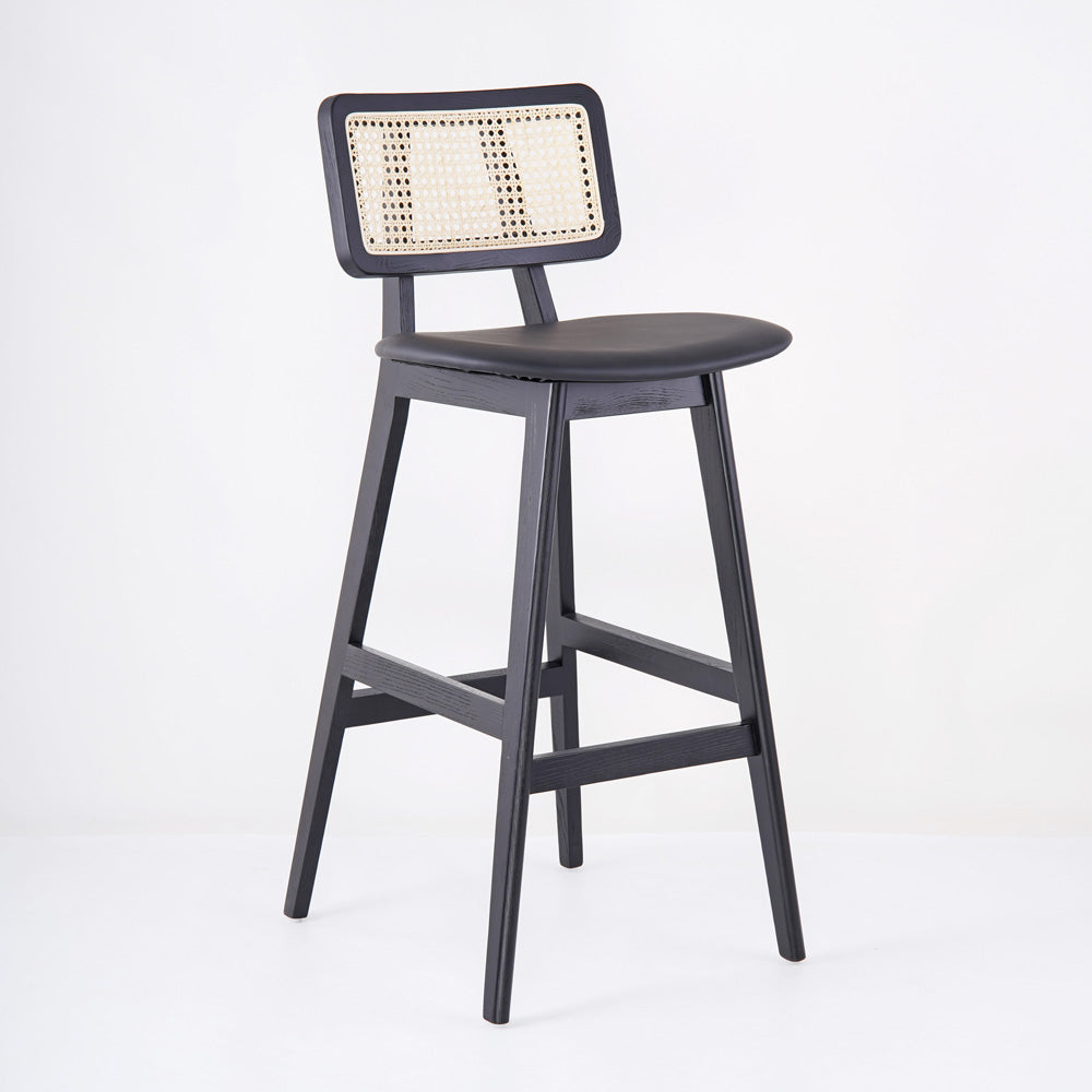 Tabouret Écran Canné Noir